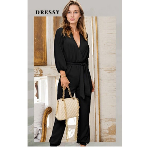 Womens jumpsuit Outfit Pockets Long sleeves Pants Jumpsuit black XL MISSING BELT - Picture 4 of 16
